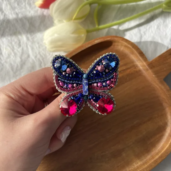 Broșă Fluture Albastru-Roz