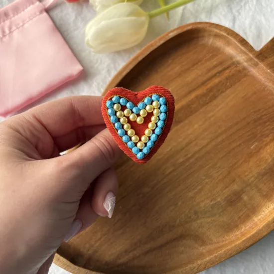 Broșă Inimă Catifea Portocalie